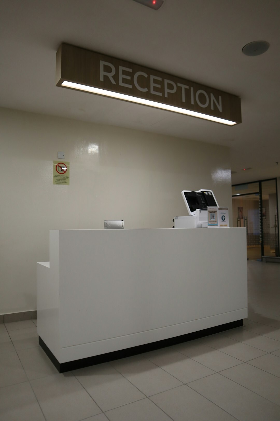 Bright modern office reception desk area